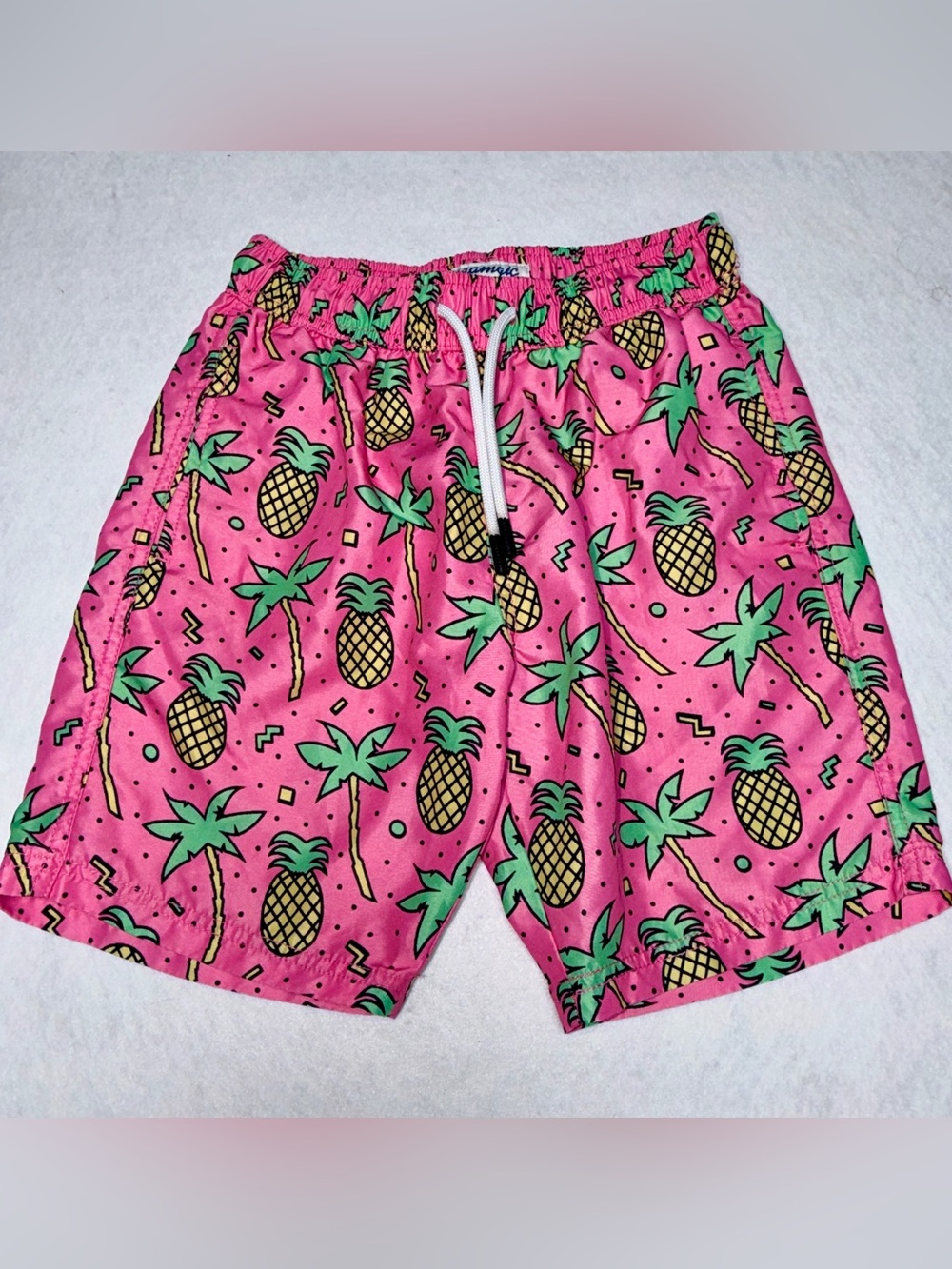 Maamgic Boys Pink Pineapple Palm Tree Swim Trunks Size 10/12